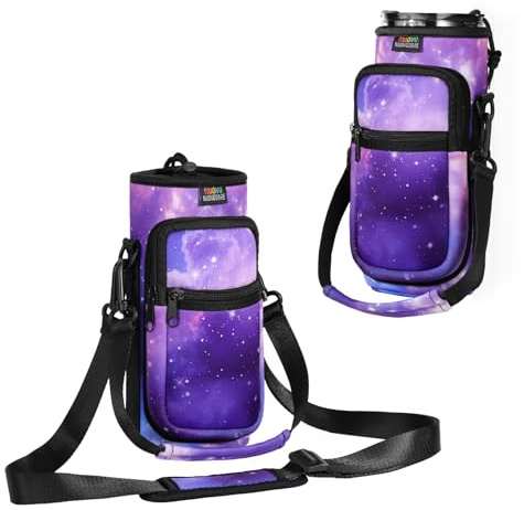 Nuovoware Magnetische Gym Bag, 750ml Wasserflaschenhalter, Verstellbarer Schultergurt 2 Pocket Sports Sling Neoprene Sleeve für Wandern Reisen Camping, Lila Sternenhimmel