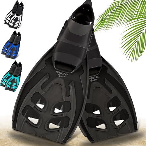 Khroom Flossen Erwachsene Gr. 36-47 - Hochwertig, Made in Italy, Schwimmflossen zum Schnorcheln & Tauchen, Unisex verstellbare Schnorchelflossen / Taucherflossen Damen & Herren (Ganz Schwarz, 42-47)
