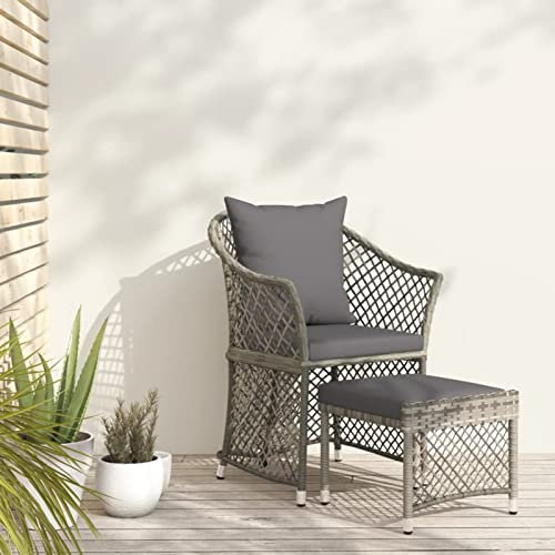Gartenmöbel-Set für den Außenbereich, 3-teilig, mit Kissen, Rattan-Terrassen-Set, grau, Lounge-Set für den Außenbereich