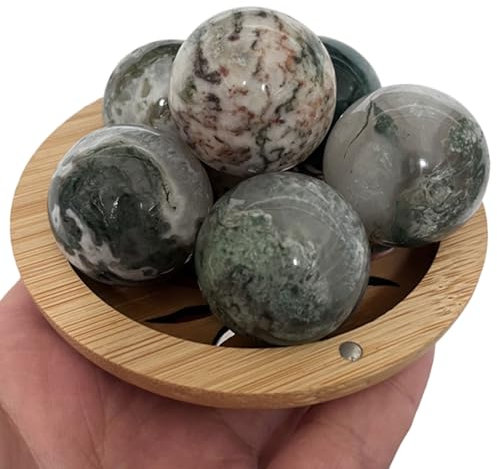 DECORN 5 Pcs Bola de la Esfera de la Piedra Preciosa de curación 1.2 Pulido Bolas de Cristal Piedras Cristales de Palma de Bolsillo para la brujería meditación Reiki decoración,Moss Agate