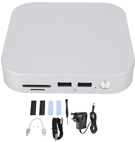 Mac Mini M4 Dock & Hub with Dual M.2 SSD Enclosure - Aluminum Alloy Stand for Mac Mini M4/M4 Pro 2024 | 10Gbps USB-A X3 | SD/TF Card Readers | PCIE 4.0 Support | Plug & Play (UK Plugs)