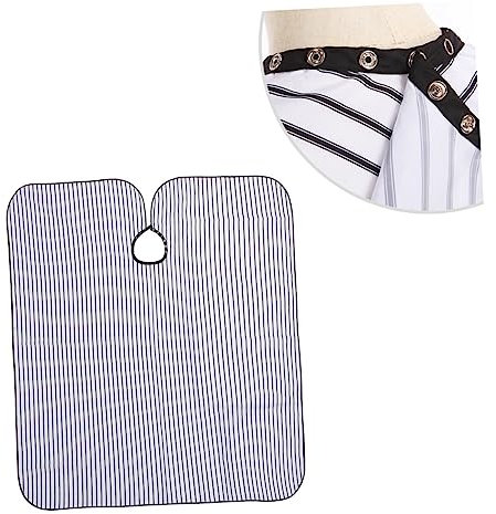 HAKIDZEL 1pezzi Mantello Da Parrucchiere Con Chiusura Bottoni Grembiule Protettivo Per e Permanente Strisce e Bianche Accessorio Per Salone Di Bellezza