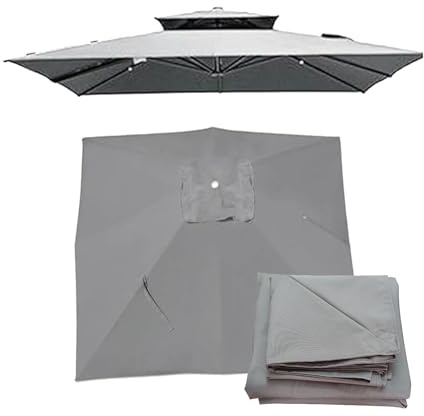 GLikur 300x300cm Quadratisch Sonnenschirm Ersatzbezug, Sonnenschirmbezug Ersatz, Sonnenschirm Bezug für 8 Streben Quadratisch Sonnenschirms, Sonnenschirms Ersatz Stoff für Garten Hof Pool Markt(Grey)
