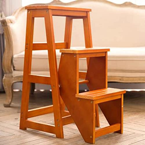 Escabeau pliable à 3 marches en bois massif multi-couches escabeau double usage pour la maison léger et idéal pour une utilisation en intérieur et en extérieur Finition bois