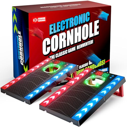 Jeu de Cornhole pour extérieur et intérieur, Cornhole électronique avec musique et lumière, Compteur de points automatique, Jeux d’intérieur et de camping, Anniversaire pour adolescents de 8-12+ ans