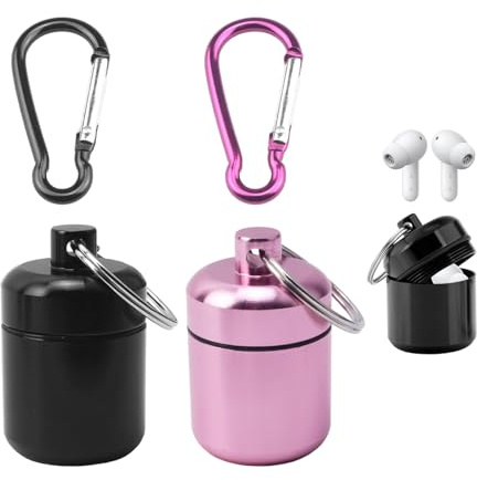 2 Pack Ear Plug Case Keychain,Loop Earplugs Case, Waterproof Metal Earplug Cases, Small Travel Pill Organizer Loops Cases Keychain Container Holder