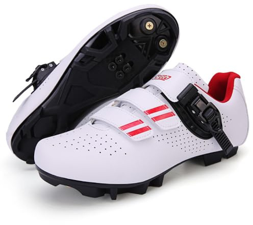Mountainbike-skor herr och dam andningsbara MTB cykelskor herr bekväma halkfria MTB cykelskor sneaker inomhus utomhus cykel ridsko, Vit 1, 38.5 EU