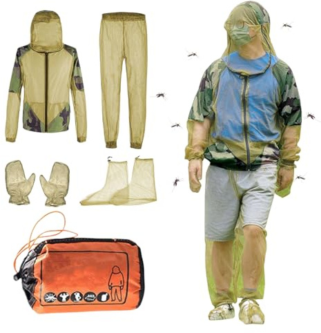 Zasdvn Tuta da mosca per adulti, tuta da mosca da uomo, giacca e pantaloni, guanti protettivi per escursionismo, viaggi, apicoltura, campeggio, giardinaggio, caccia all'aperto, Set da 4 pezzi., L