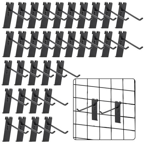 TOLIDA 35 ganchos robustos para rejilla de pared de metal resistente al desgaste, ganchos para panel de pared de rejilla, ganchos ranurados, negro, 15 cm (6 pulgadas)