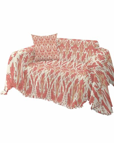 AMZRicher Red Orange Baroque Sofa Couch Covers for Dogs, Washable Sofa Throw Cover Single Slipcovers for Armchair with Tassels, Abstract Art Floral Pattern Couch Protector Towel Blanket M 71''x91''