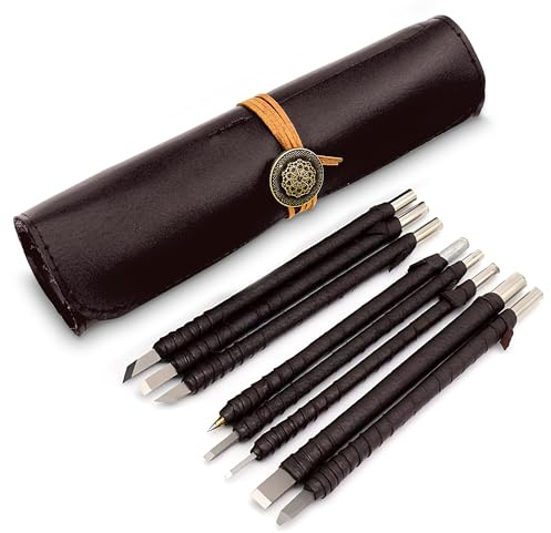 SNAPSKILL® Schnitzmesser Set Holz Schnitzen 8 tlg. | Profi Schnitzwerkzeug & Tasche | Wood Carving Set für Anfänger & Erwachsene | Schnitzset Speckstein & Bastelset