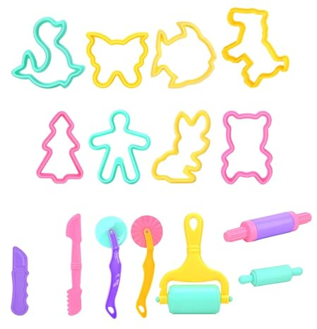 15 Pcs Play Doh Tools,Funny Playdough Set,Creative Playdough Accessories,Plastic Play Doh Cutters,Clay Roller and Modeling Tools,for DIY Crafts Educational Toy Toddlers Kids Children
