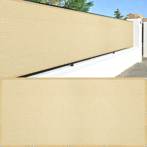 Pantalla Privacidad Balcon 75 x 200 cm Resistente Desgarro, Anti-UV, Resistente Al Viento Malla Ocultacion Protección con Sogas y Bridas para Balcón Vallas Pantallas, Amarillo Arena