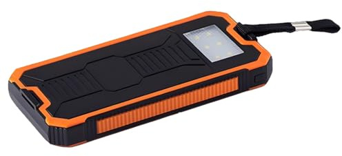 boxoon 10000Mah Solar Power Bank, Dual Usb Orange Charger, antiurto & antipolvere, Led Torcia & Moschettone Per Campeggio