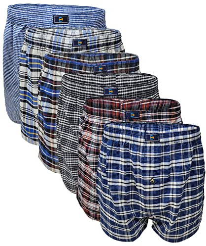 Different Touch Men's True Big and Tall USA Classic Design Plaid Woven Boxer Shorts Underwear (6 Pack) (5XL, Assorted)