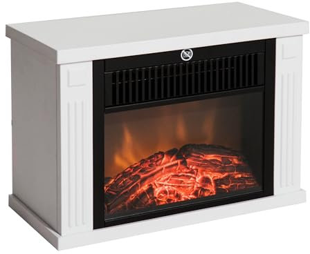 Homcom Chimenea Eléctrica Portátil Estufa Calefactor Termostato Ajustable 600/1200W Llama Decorativa 34x17x25cm