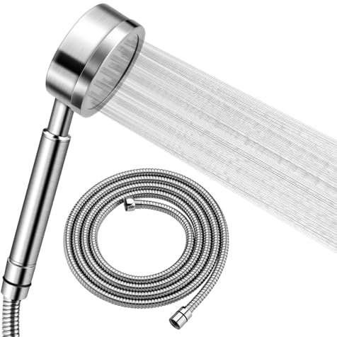 Olliwon Alcachofa de Ducha Alta presión con 1.5m Manguera de Ducha, Acero Inoxidable Cabezal de Ducha Ahorro de Agua Ducha de Mano, Fácil de Instalar