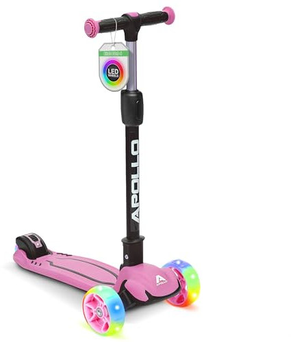 Apollo KidsPro 4 Kinderroller | klappbarer Kinder Scooter, höhenverstellbarer Dreiradscooter | Roller Kinder 3 Jahre Altersempfehlung | Kinderroller 3 Räder mit LED Rollen | Scooter Kinder-gerecht