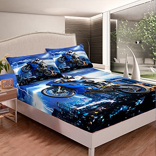 Juego de sábanas para motociclistas, juego de ropa de cama para niños, niñas, motocross, juego de sábanas para moto, sábana bajera ajustable, decoración de habitación, 3 unidades, tamaño doble