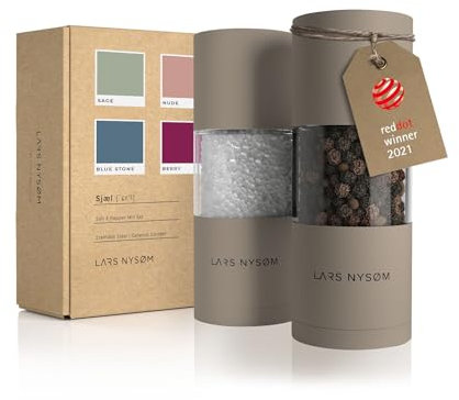 LARS NYSØM Salz und Pfeffer Mühlen Set aus Edelstahl mit einstellbarem Keramik-Mahlwerk 2 Stück I Manuelle Gewürzmühlen mit hochwertigem Design (2 Stk) (Taupe Brown)