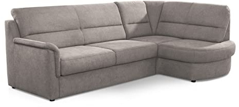 Cavadore Ecksofa Paris mit Federkern / Kleines L-Sofa mit Vorziehsitz, Bettkasten und Ottomane / 243 x 87 x 155 / Hellgrau