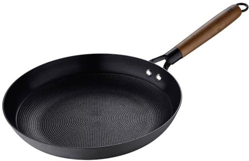 MasterPRO Odín - Sartén antiadherente (28 cm, hierro prensado, gran capacidad de almacenamiento del calor, mango ergonómico de madera de acacia, para todo tipo de fuegos)