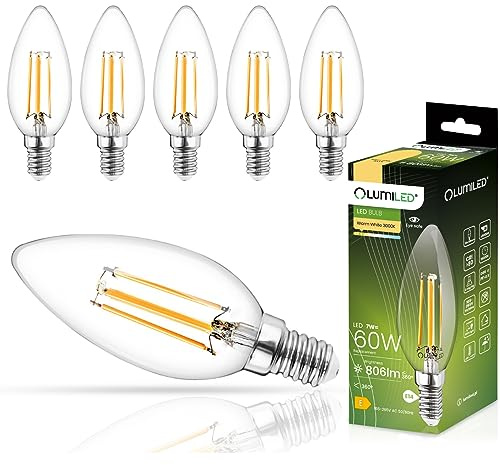Lumiled B35 E14 LED Lampe 7W (ersetzt 60W) 806Lumen Vintage Filament Klar Glas 3000K Warmweiß Leuchtmittel Kerzeform Birne 360° Strahlwinkel 6er-Pack Nicht Dimmbar