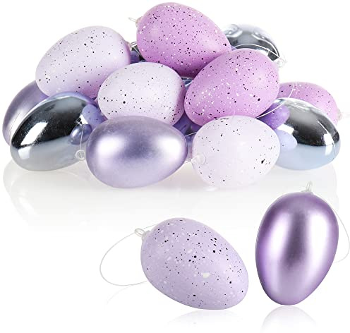 com-four® 18x Ostereier zum Aufhängen, 6 cm gesprenkelte Deko-Eier | Hänge-Deko für den Osterstrauch - Osterdekoration zum Anhängen