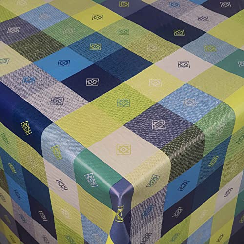 Wachstuch Wachstischdecke Gartentischdecke Leinenoptik Kariert Blau 130 x 190 cm Eckig abwaschbare Tischdecke