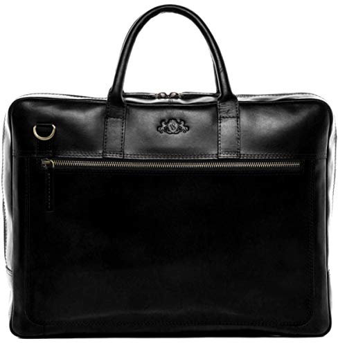 SID & VAIN große Laptoptasche echt Leder - 15.4 Zoll Laptop Business-Tasche Dixon - Umhängetasche Aktentasche mit Laptop-Fach - Ledertasche Herren Damen Schwarzes Glattleder handgefertigt