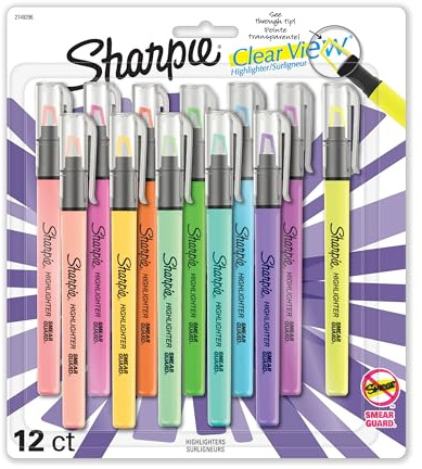 Sharpie Clear View Highlighters, With See-Through Chisel Tip, Assorted Colors, 12 Count - School, Teacher, Office Supplies