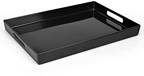 XMNFLY Plateau de service moderne avec poignées en mélamine noire de 25,4 x 38,1 cm - Plateau de service pour le vin, le café, le petit déjeuner/le comptoir de cuisine/organisateur de tiroir de