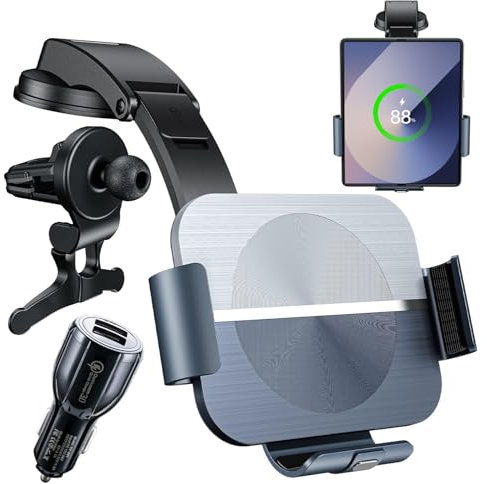 Qoosea Qi 15W Caricatore Wireless Auto, Doppia Bobina Caricabatteria da Auto Senza Fili Supporto Telefono per Bocchette e Cruscotto, Porta Cellulare Auto per Samsung Z Fold 4/3/2 iPhone Xiaomi Huawei