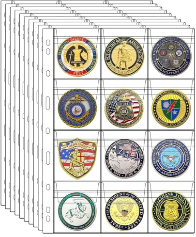 10 Sheets Coin Collection Supplies Pages, Coins Collecting Pocket Page with Standard 9 Hole Coin Binder Sleeves for Coin Stamp Currency Collection (12 Pocket)