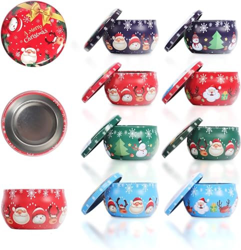 8 Unidades Navidad Ronda Vela Lata, Vela Metal Contenedores, Velas Latas con tapa, Latas Vacías Velas Latas de Estaño de Velas, Pequeñas Velas para el Almacenamiento Seco de Velas, Perfumes y