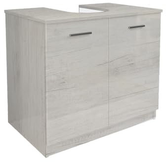 Mama Store Copricolonna Mobile in Kit da Montare Sottolavabo con 2 Ante Quercia Bianco, L. 70cm x P. 46cm x H.62cm