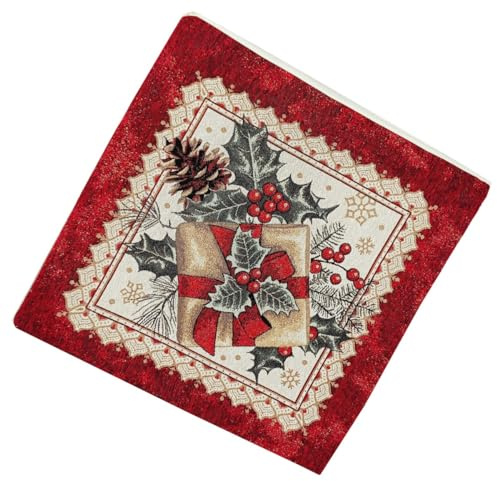 Dalila Casa Tovaglie Centrotavola Runner Fodere Arredo Natale Jacquard Lurex Vari Disegni (Fodera Arredo 45X45 cm, Agrifoglio Rosso)