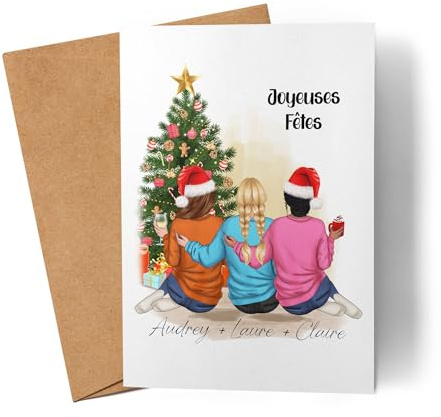 Kiddle-Design 3 Beste Freundinnen Weihnachtskarte Weihnachten Personalisiert Beste Freundin mit Name Xmas Weihnachten Karte Freundinnengeschenk