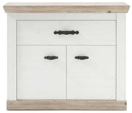 Furn.Design Kommode in Pinie weiß/Oslo Pinie Landhaus Schuhkommode Garderobenkommode Flurkommode Sideboard 107 x 89 cm Rovola (Kommode 2)