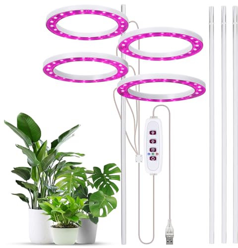 Funien Grow Lights for Indoor Plants 6.2W 301.7lm 80LED 4000K USB Powered Grow Light 8H/12H/16H Timer 5 Dimmable Brightness Plant Growing Lamps for Succulents/Mini Bonsai/Small Plants