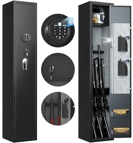 SUPEER Home Rifle and Pistols Gun Safe with LED light and Alarm System,Biometric Fingerprint,Quick Access 1-3 Rifle and 2 Pistol,Removable Shelf