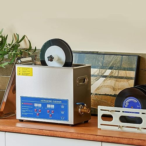 Vinyl Record Ultrasonic Cleaner 6L - Digital Timer & Heater, Automatic Rotary, Adjustable Temperature 180W, Stainless Steel - Perfect for Jewelry & Watches