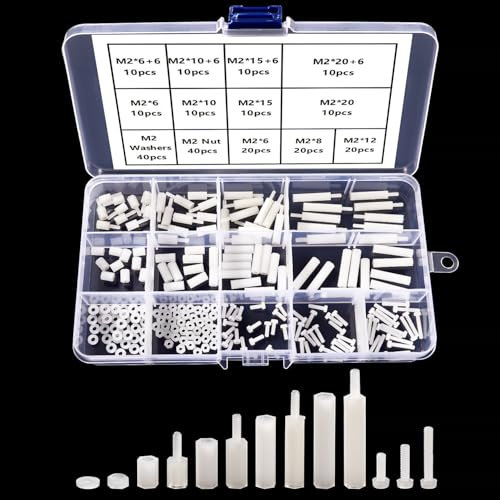 YIXISI 220 PCS M2 Male Female Nylon Hex Spacer Standoff Screw Nut Threaded Pillar Assorted Assortment Kit, for DIY Electrical Circuit Board and Machine Board Assortment Mounting Hardware, White