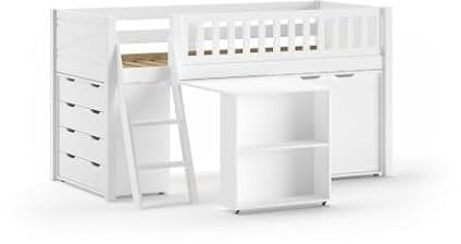 Kinderzimmer-Set Scott - Halbhochbett, Schreibtisch, Schrank & Kommode - Kiefer/Weiß