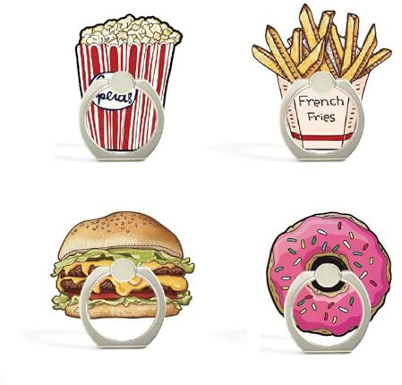 4Pack Cute Phone Ring Grip, Funny Donuts Ice Cream Cake Hamburg Chips Popcorn 360 Rotation Finger Ring Holder Mount Stand Kickstand (Donuts)