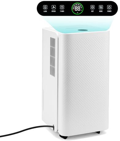 HAUSHOF 12L/Day Dehumidifier for Home, with Digital Humidity Display, 24H Timer, 2L Water Tank & Drainage Hose, Auto & Sleep Mode, Ideal for Damp, Condensation and Laundry Drying