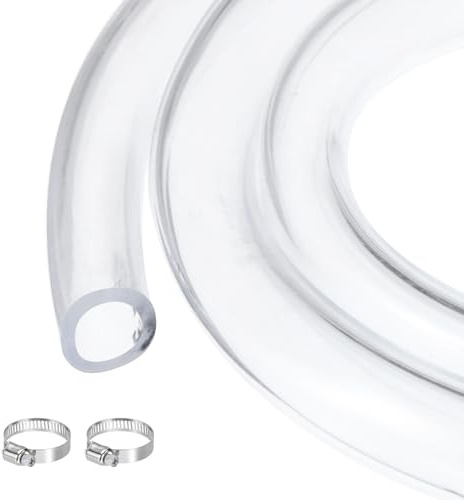 sourcing map Clear PVC Tubing 12.7mm x 15.9mm 10ft Plastic PVC Tube Flexible Water Hose for Aquariums,Pump,Industrial Tubing, 1/2 ID 5/8 OD, with 2pcs Clamps