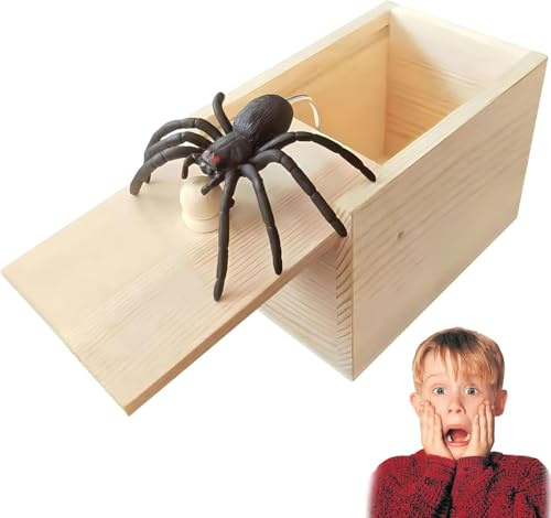 Spinne, Prank, Scherzartikel für Halloween Streich, Spinnen Spielzeug Box Holz, Scherzartikel für Halloween Streich, Plastik Schwarze Realistische, für Erwachsene Kinder Springendes Geschenkboxen