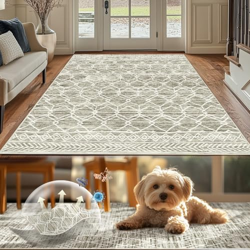 TOPICK Teppich Waschbar Boho Eingangsbereich Marokkanischer Niedrigfloriger Geometrischer Fleckenabweisend, rutschfest Ultradünner für Küche Schlafzimmer Bauernhaus Badezimmer Tür 120x180(cm) Braun