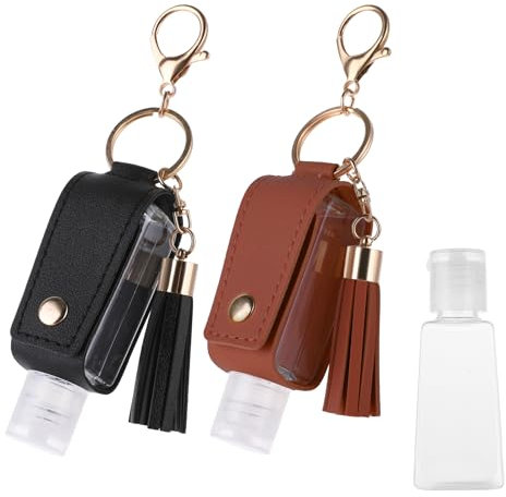 Molain 2 Pcs Hand Sanitizer Keychain 30ml Portable Leather Hand Sanitizer Holder Leakproof Empty Bottles Hand Sanitizer Travel Holder Bottle Refillable for Lotion Liquid Soap Shampoo(Brown,Black)